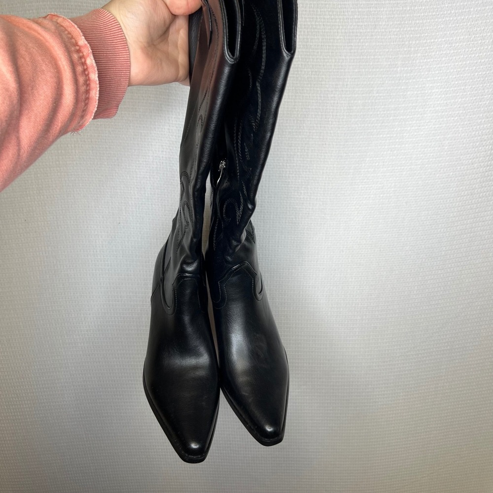 Womens Black Western Cowboy Tall Boots Pointed Toe Block Heel Size 8 252-H701-8 - Picture 2 of 6